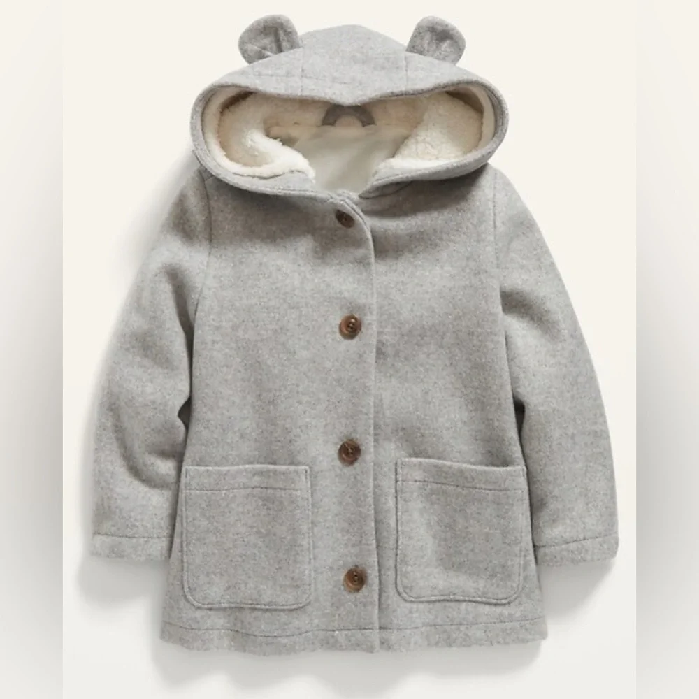 Old Navy Gray Hooded Fleece Coat Girls Size 5 Bear Ears